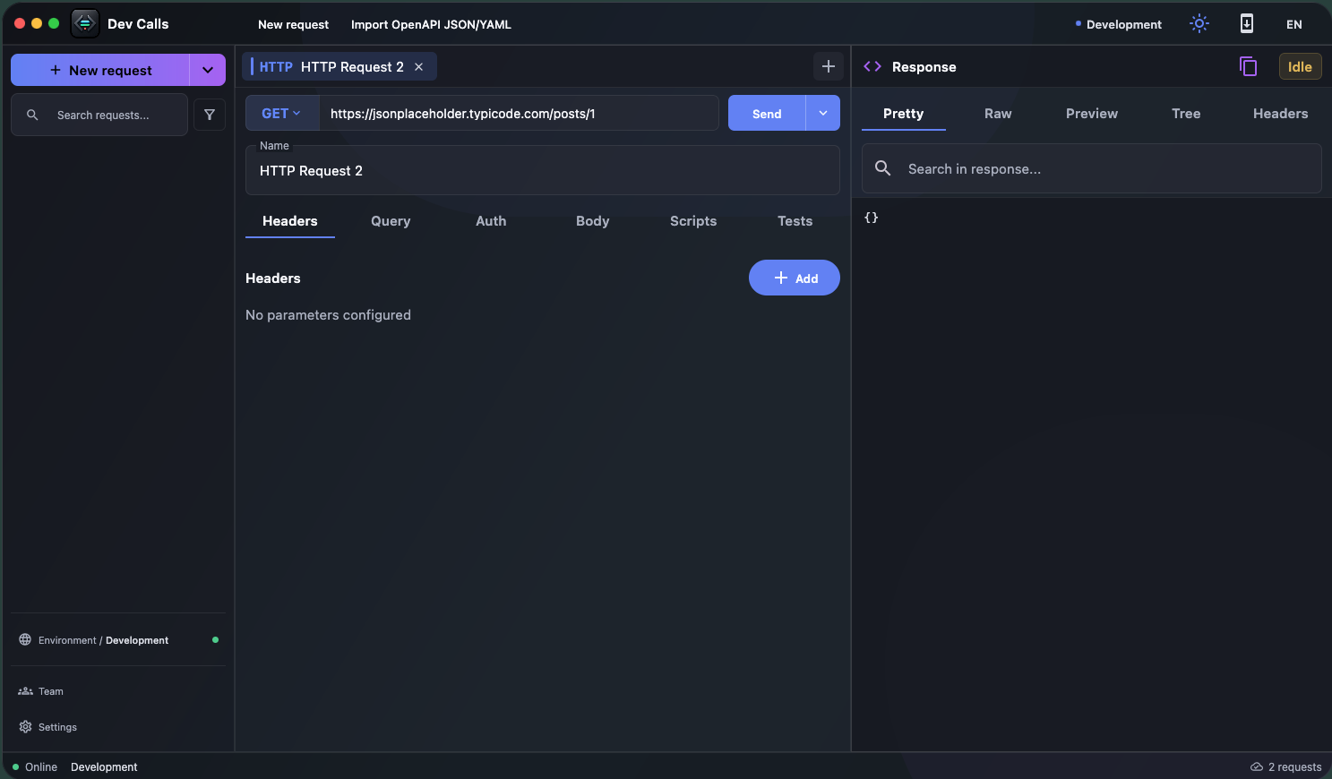 Dev Calls application interface
